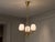 Idman Oy, Finnish Mid-Century Modern, Pendant Light or Chandelier, Brass, Pink Tinted Glass, Finland, 1950s A beautiful...