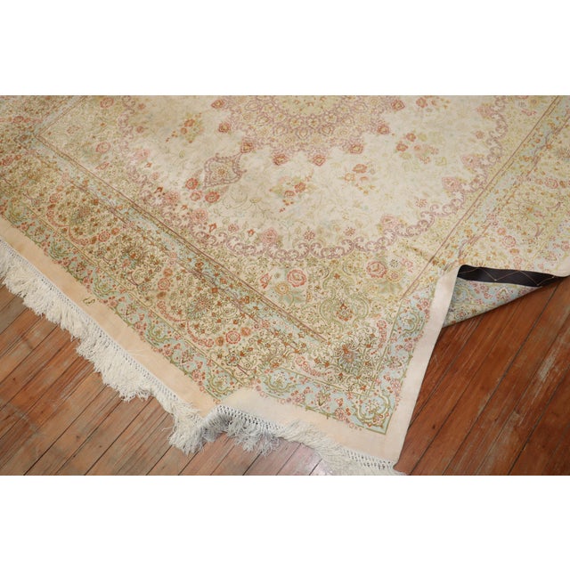 Zabihi Collection Rare Square Size Silk Persian Qum Rug For Sale In New York - Image 6 of 12