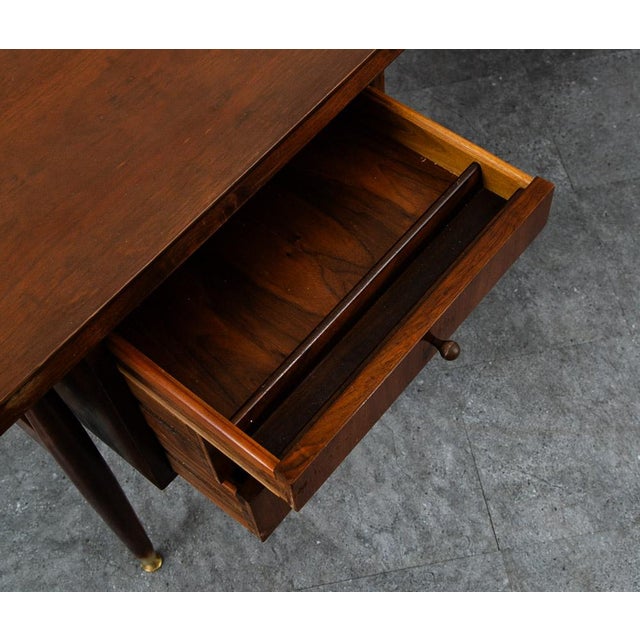 1960s Mid Century Modern Desk Office Executive Walnut Cane Back 4 Drawers File MCM 60s For Sale - Image 12 of 12