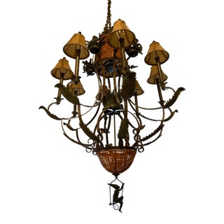 Vintage Maitland Smith Bronze Monkey Chandelier For Sale