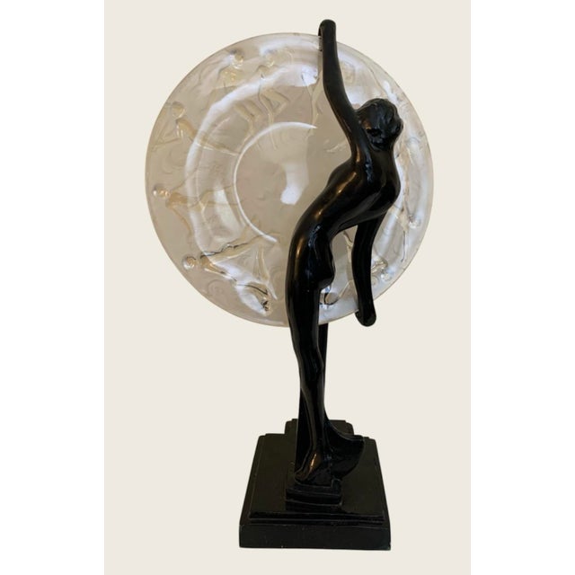 Art Deco 1980s Art Deco Frankart Nude Nymph With Consolidated Glass Moon Lamp by Sarsaparilla For Sale - Image 3 of 10