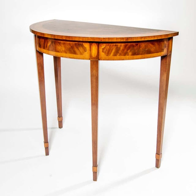 Neoclassical Mid 20th Century RBC Neoclassical Directoire Mahogany Inlay Demilune Table For Sale - Image 3 of 12