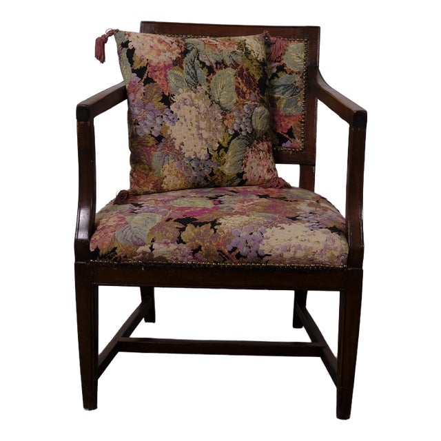 Late 19th Century Wooden and Fabric Armchair with Cushion For Sale