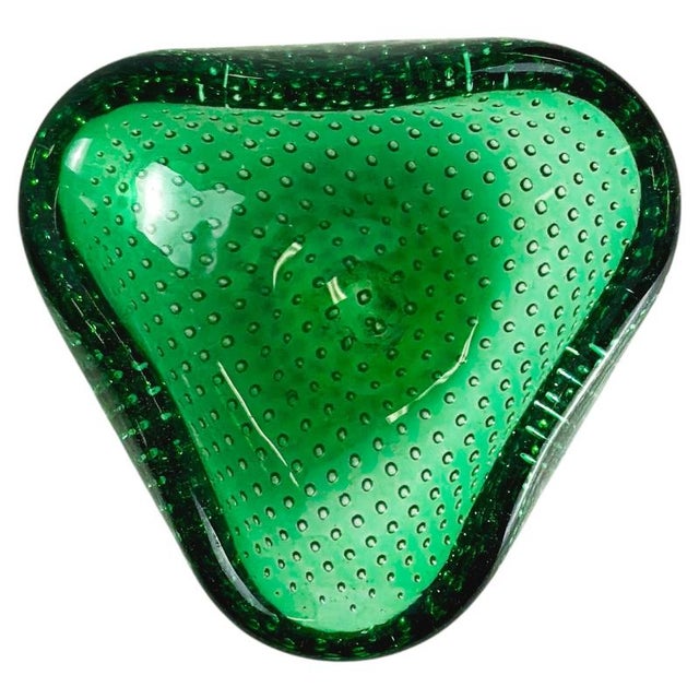Murano Glass Triangular Green Bullicante Bowl by Seguso, Italy, 1960s For Sale - Image 10 of 10
