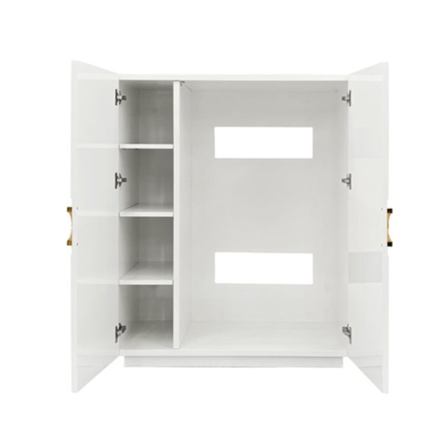 Contemporary Matthew Izzo Home White Lacquer Two Door Cabinet With Lattice Design and Brass Door Pulls For Sale - Image 3 of 5