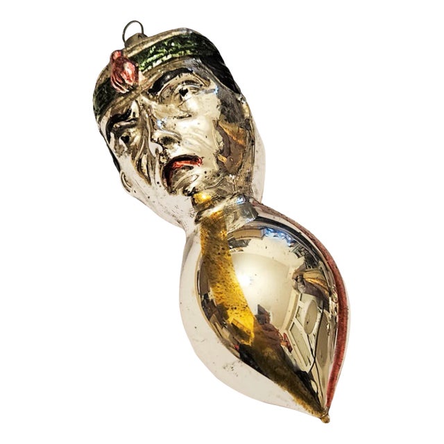 Antique Glass Christmas Tree Ball with Two Faces, 1890s For Sale