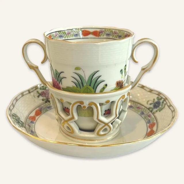 1940s Herend Trembleuse Cup and Saucer in Indian Basket Pattern- 2 Pieces For Sale - Image 9 of 9