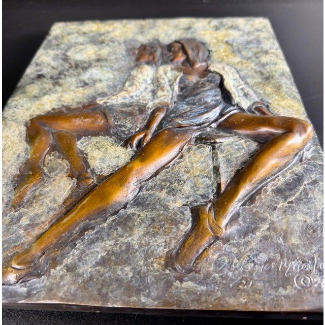 Figurative Bronze Relief Wall Sculpture Two Women by Artist Huberto Maestas For Sale - Image 3 of 5