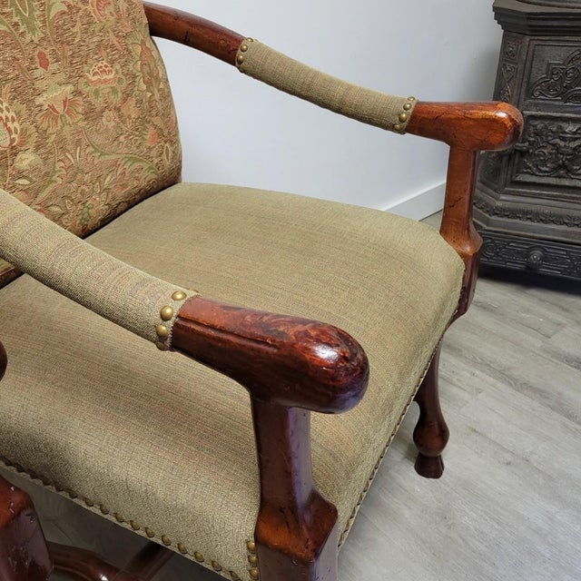 Tan Pair of English Jacobean Revival High-Back Throne Chairs For Sale - Image 8 of 11