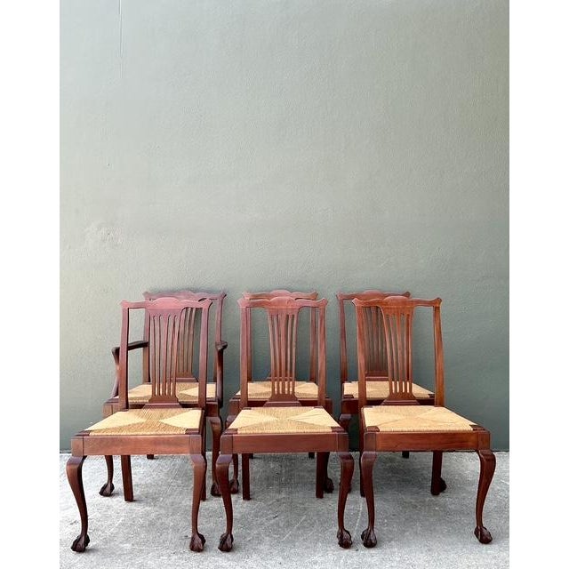 Vintage Chippendale Rush Seat Dining Chairs - Set of 6 For Sale - Image 4 of 12