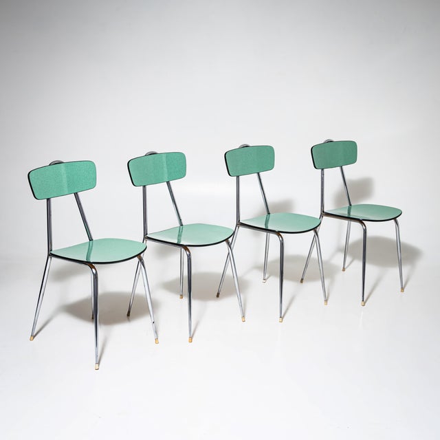 Turquoise Formica Dining Table with Chairs, Italy, 1960s, Set of 5 For Sale - Image 3 of 9