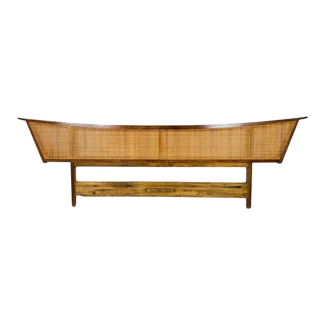 Vintage 1960s Nakashima Wood & Woven Cane King Headboard
