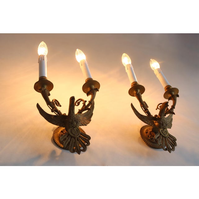 Antique Brass Eagle Wall Sconces, 1890s, Set of 2 For Sale - Image 12 of 15