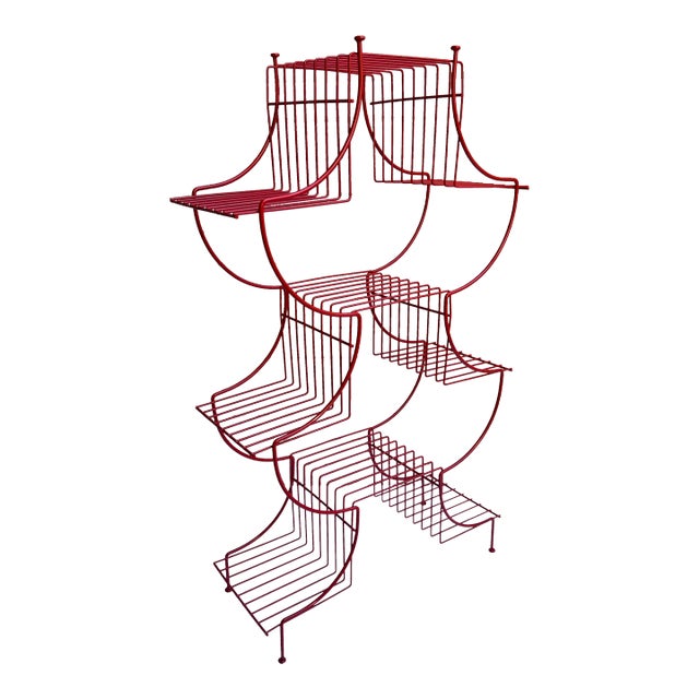 Vintage Mid-Century Atomic Pagoda Nine Tier Metal Stand - Newly Painted Red For Sale