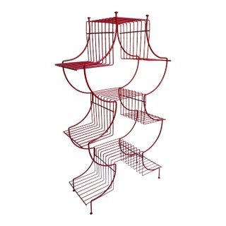 Vintage Mid-Century Atomic Pagoda Nine Tier Tole Plant Stand - Newly Painted Red For Sale