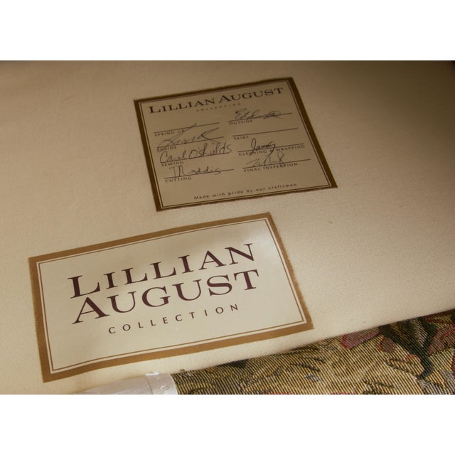 Wood Lillian August for Drexel Heritage Tufted Wingback Chair With Scroll Arms and Brass Casters For Sale - Image 7 of 8