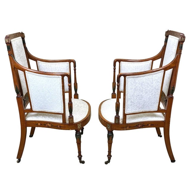 Late 19th Century Satinwood Edwardian Salon Suite, 1900s, Set of 3 For Sale - Image 3 of 18