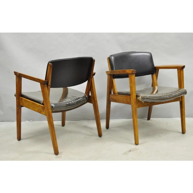 Vintage Boling Chair Co. Mid Century Modern Walnut Wood Frame Lounge Arm Chairs (B) - Pair. *Please note interior foam has...
