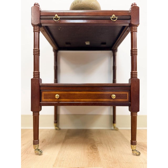 Vintage Mahogany Traditional Side Table Pullout Tray Regency Style Accent For Sale - Image 14 of 17