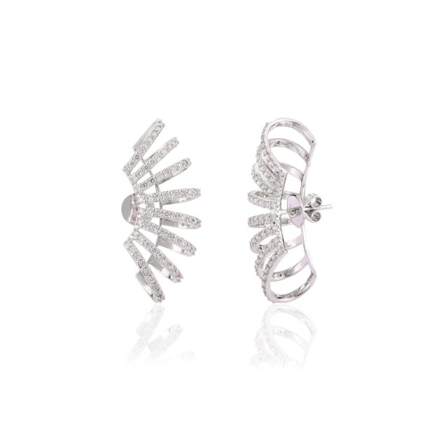 Not Yet Made - Made To Order Eight Row 1.32 Carat Pave Diamond Cage Stud Earrings in 18k Solid White Gold- A Pair For Sale - Image 5 of 11