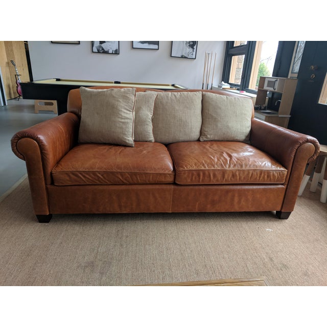 Cognac Leather Upholstered Lauren Ralph Lauren Two Seat Sofa