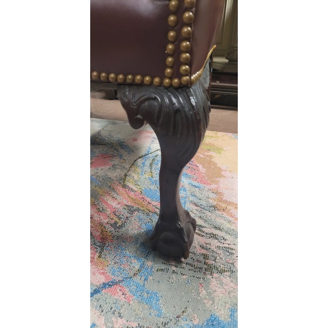 Antique Chippendale Leather Wing Chair For Sale - Image 12 of 13