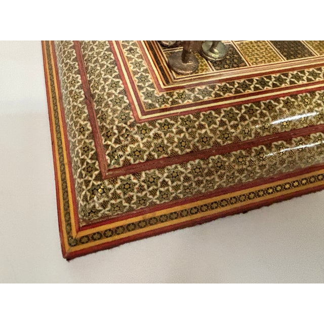 Vintage Persian Khatam Marquetry Chess Set With Figural Metal Pieces, Circa 1950 For Sale - Image 13 of 18