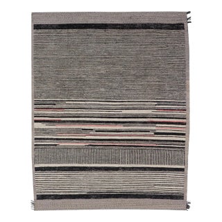 Modern Hand-Knotted Tribal Rug by Keivan Woven Arts 9'9 X 12'8 Black and Ivory For Sale
