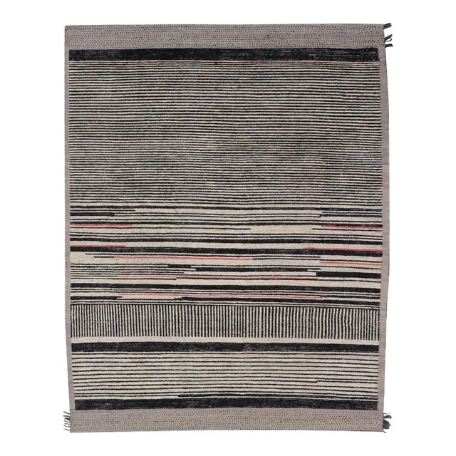 Modern Hand-Knotted Tribal Rug by Keivan Woven Arts 9'9 X 12'8 Black and Ivory For Sale