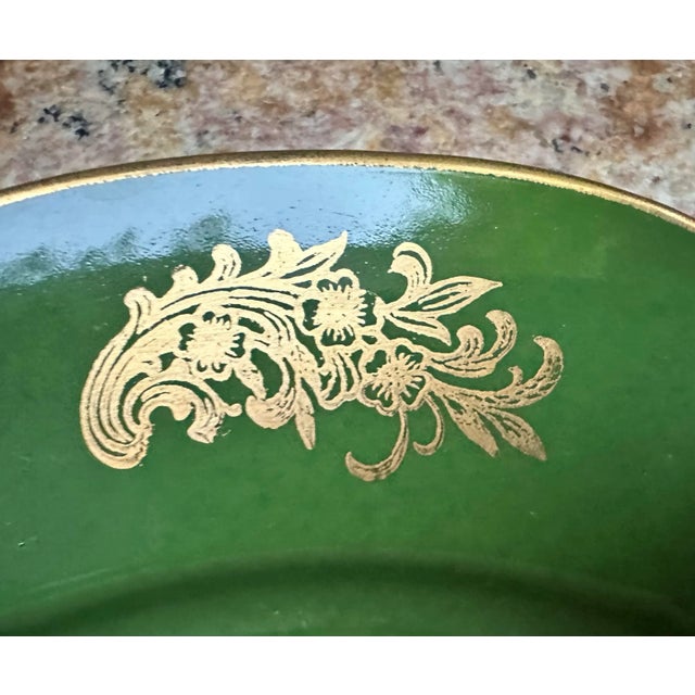 Vintage Set of 8 French Hand Painted Cherubs Gold Gilt Green Porcelain Dinner Plates For Sale In San Diego - Image 6 of 12