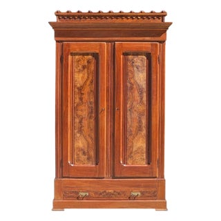 Antique 1870s Eastlake Victorian Knockdown | Walnut W/ Burl | Wardrobe Armoire | With Key For Sale