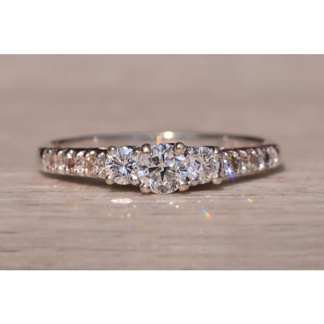 Silver The Stars Road: Justin Ashley Signed White Gold Three Diamond Ring For Sale - Image 8 of 10