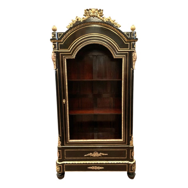 Napoleon III Display Case in Black Wood and Gilded Chiseled Bronze For Sale