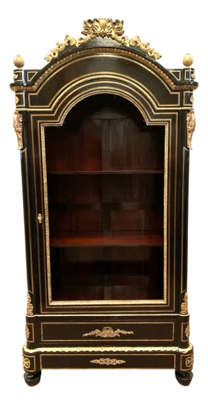 Napoleon III Display Case in Black Wood and Gilded Chiseled Bronze