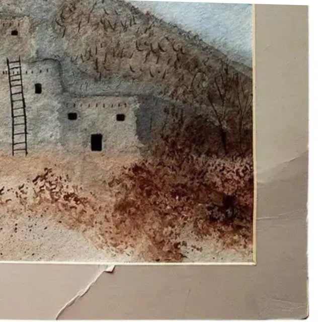 Rustic Vintage Southwestern Mesa Verde Cliff Dwellings Watercolor Painting Signed S. Walters For Sale - Image 3 of 6