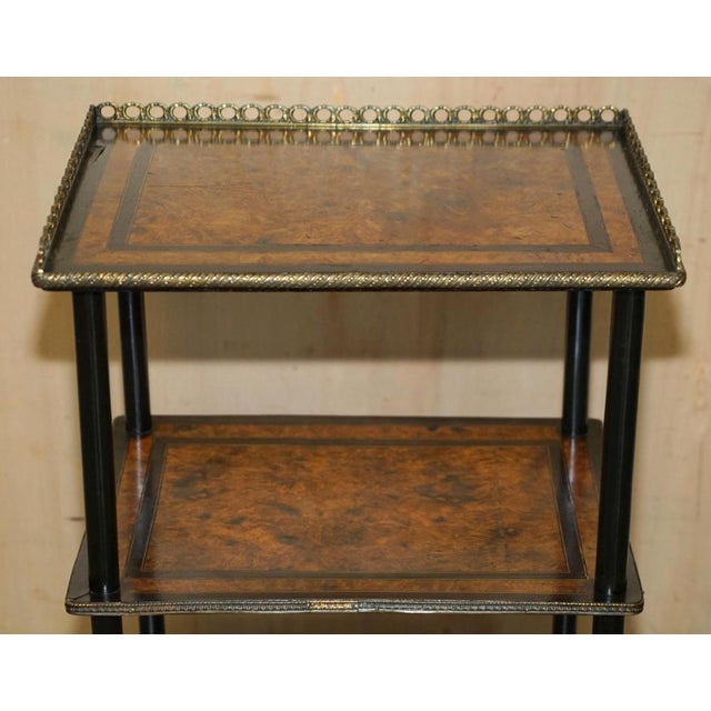Victorian Ebonised Amboyna Wood Etageres Side Wine Tables, Set of 2 For Sale - Image 5 of 18