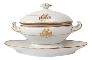 Antique French Porcelain Sauce Bowl with Initials M. C from Vieux, Paris, France, 1900s