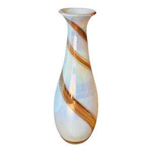 Art Glass Vase Orange Swirl Design