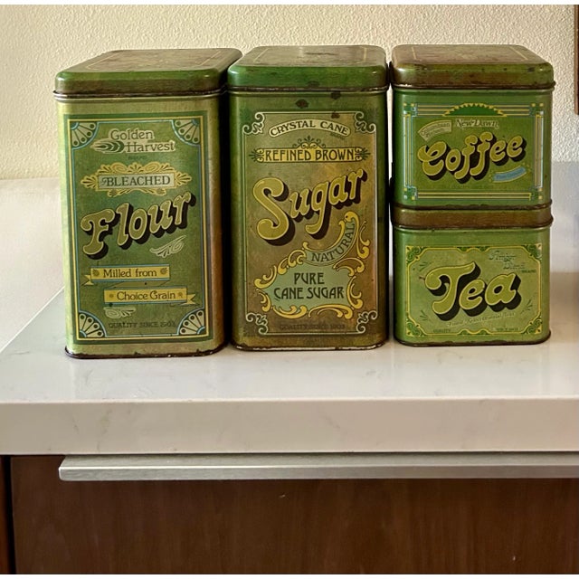 1970's Olive Green and Copper Stackable Tin Kitchen Canisters by Cheinco, Set of 4 For Sale - Image 11 of 11