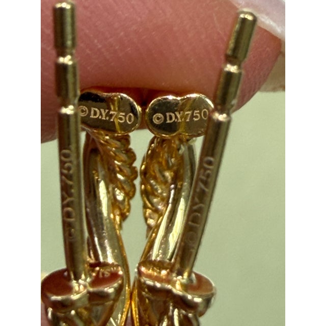 David Yurman Petite Pave Infinity Diamond Huggie Hoop Earrings 18k Yellow Gold, A Pair For Sale In Chicago - Image 6 of 6