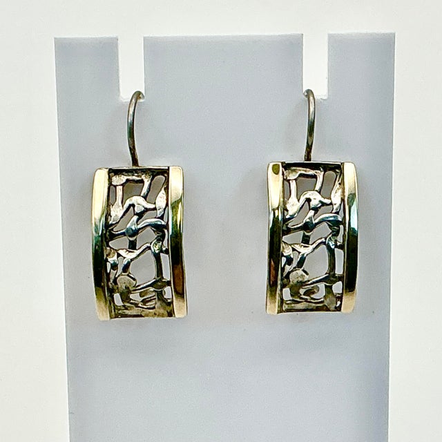 1990s Vintage Modern Contemporary Brutalist Sterling Geometric Design Drop Dangle Earrings - A Pair For Sale - Image 4 of 11