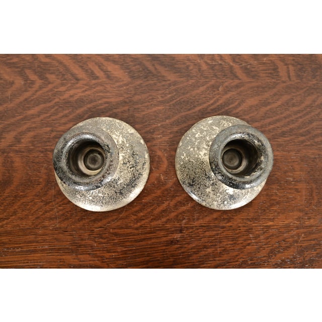 Early 20th Century Roycroft Arts & Crafts Silver Finished Copper Candlesticks, Pair For Sale - Image 5 of 13