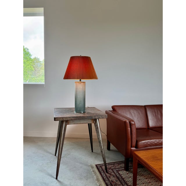 Metal Bauhaus Maison De Verre-Style Caged Glass Lamp With Natural Paper Pleated Shade For Sale - Image 7 of 15