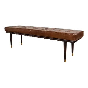 Mid Century Modern Leather Top Bench