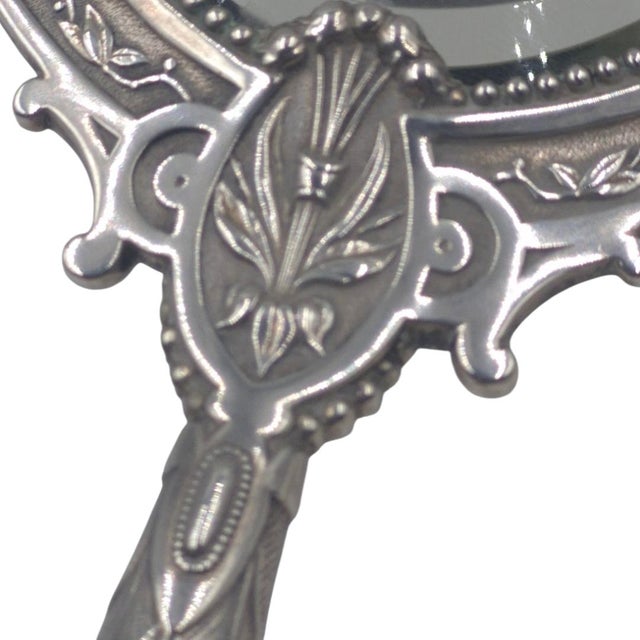Late 19th Century Antique Continental 800 Silver Repoussé Cherub Double-Sided Hand Mirror, 11" For Sale - Image 5 of 11