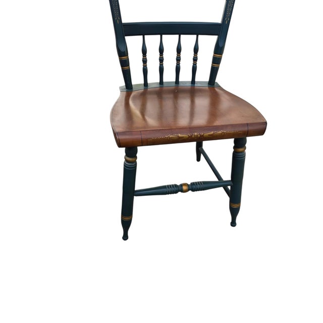1980s Pair of Vintage L Hitchcock Plank Bottom Dining Side Chairs Paint Decorated For Sale - Image 5 of 16