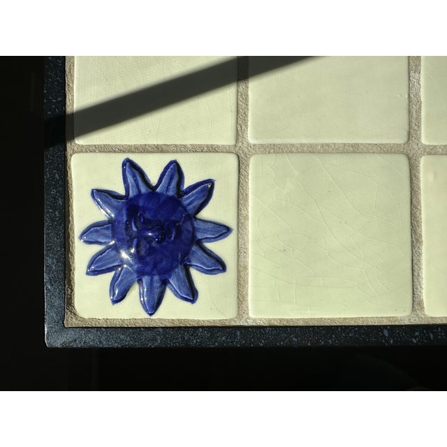 Vintage Mid-Century Modern Italian Wrought Iron and Majolica Tile Coffee Table – Celestial Sun & Moon For Sale - Image 12 of 17