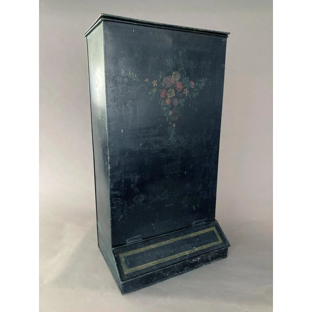 1860’s, 19th Century Toleware Storage Bin, Hand-Painted Floral Decoration For Sale - Image 10 of 10