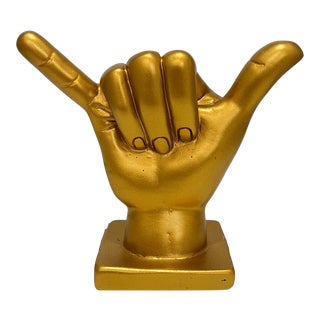 Pop Art Shaka Hand Symbol Gold Tabletop Figurine For Sale