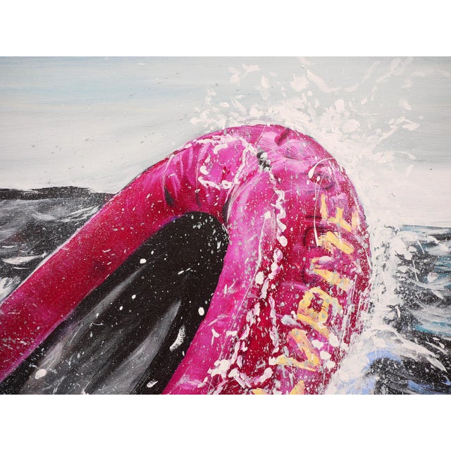 Blue and pink abstract contemporary seascape landscape by Houston, TX artist Moisés Villafuerte. This abstract painting...